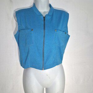 Styles To Go short vest, turquoise w/ zippered front and silver studs, size LG.